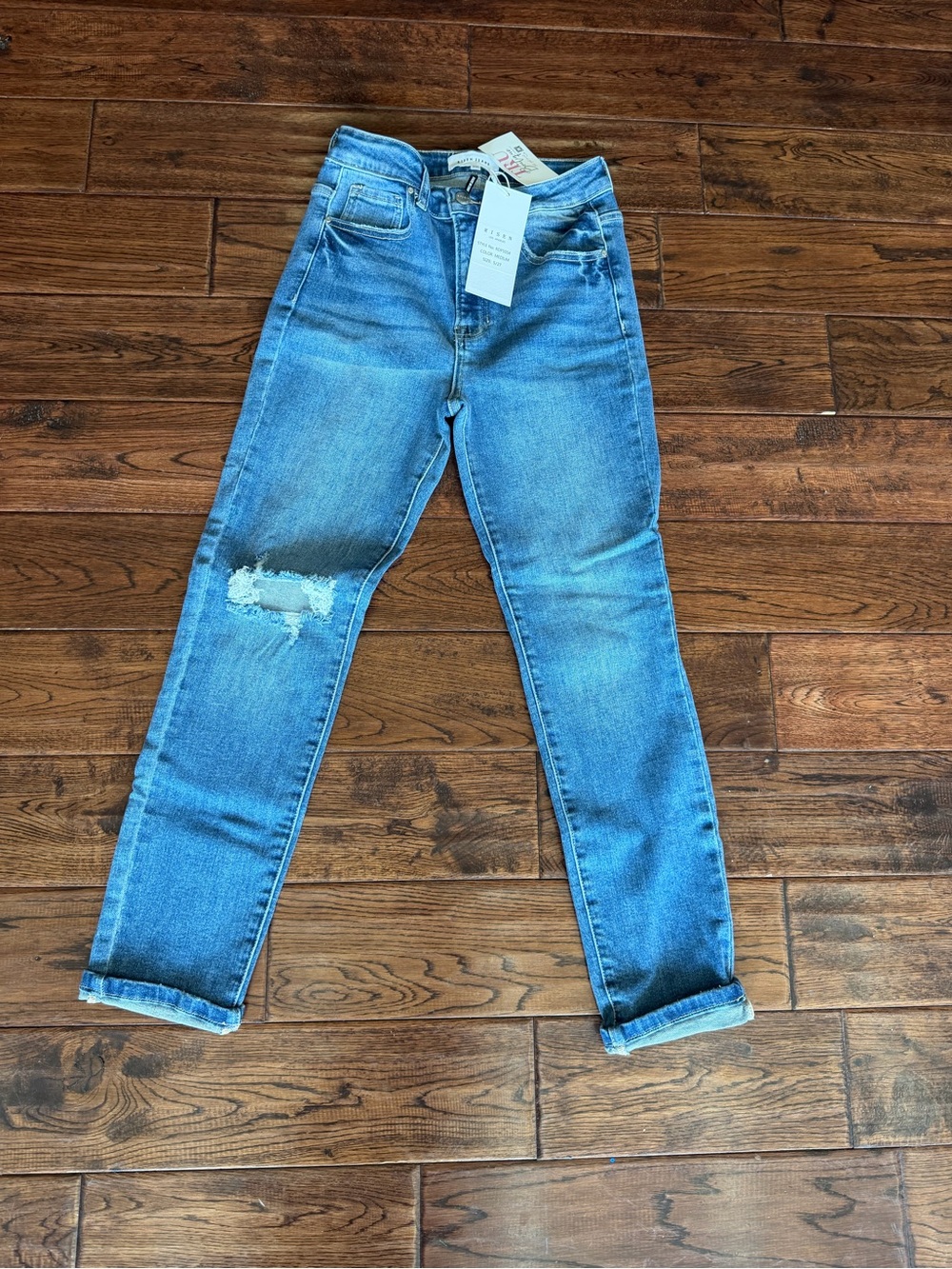 Light Blue Boyfriend Jeans with Knee Distress - Women's Casual Fit